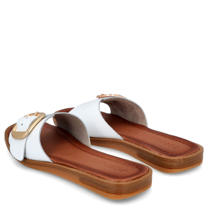 Skórzane klapki z klamerką - POTOCKI 24-64307WH BIAŁE