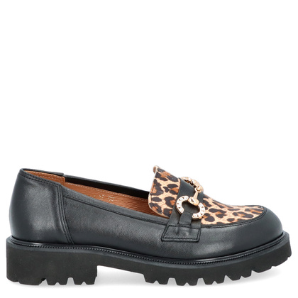 Skórzane mokasyny z ozdobą - TYMOTEO G1070 CZARNE PANTERKA