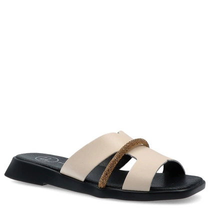 Płaskie klapki ze skóry - FILIPPO DK6878/25 BEŻOWE