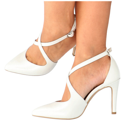 Ślubne szpilki z paskami - KOTYL 7317 BIAŁE PERŁOWE