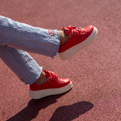 Sneakersy skórzane premium - GIO+ PIA300B CZERWONE