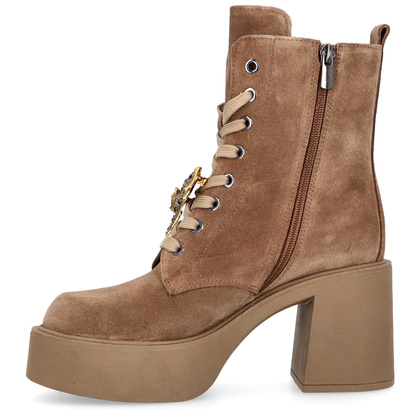 Sznurowane botki ze skóry - KARINO 5323 BRĄZOWE