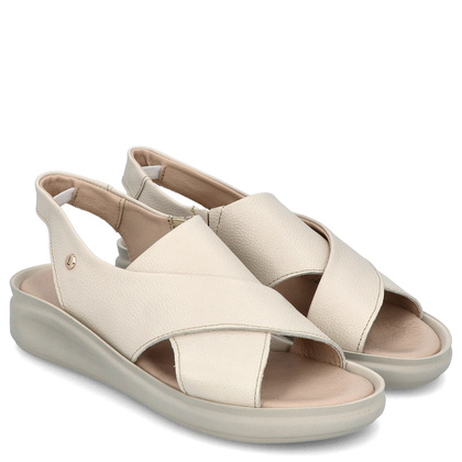 Wygodne skórzane sandały - LEMAR 40392 BEŻOWE