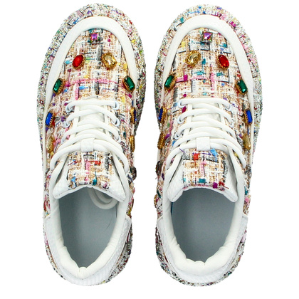 Sneakersy damskie z kryształkami - TYMOTEO LOVE 05 BEŻOWE