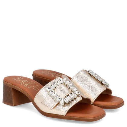 Eleganckie skórzane klapki - OH! MY SANDALS 5353 ZŁOTE