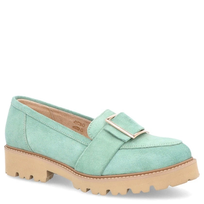 Skórzane półbuty z klamrą - TYMOTEO M2144 ZIELONE