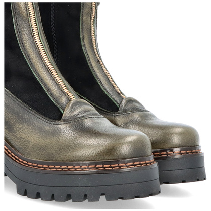 Skórzane botki na platformie - SIMEN 7197A KHAKI