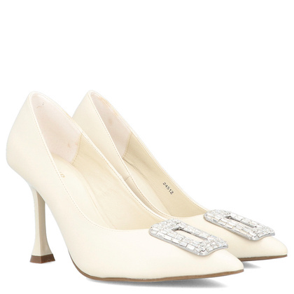 Klasyczne szpilki z ozdobą - MENBUR 24512 KREMOWE