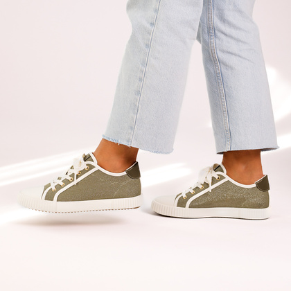 Sznurowane trampki damskie - GEOX D.BLOMIEE B-SHI. TEX D556HB ZIELONE