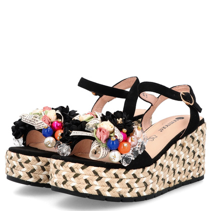 Modne sandały na koturnie - SCAVIOLA S-395 CZARNE