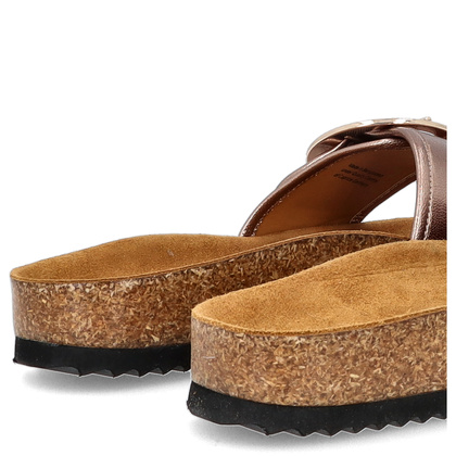 Skórzane klapki na korku - CAPRICE 9-27401-44 ZŁOTE