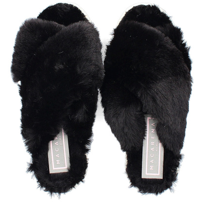 Ekskluzywne klapki z futerkiem - MACARENA VICO CZARNE