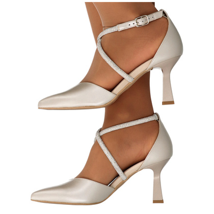 Szpilki ślubne z błyszczącymi paseczkami - KOTYL 3713 PERŁOWE