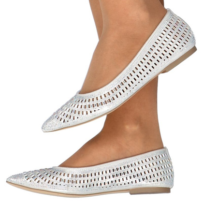 Błyszczące balerinki ślubne - MENBUR 20742 SREBRNE