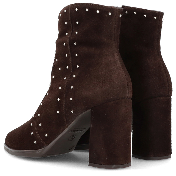 Skórzane botki na słupku - WONDERS M-5431 BRĄZOWE