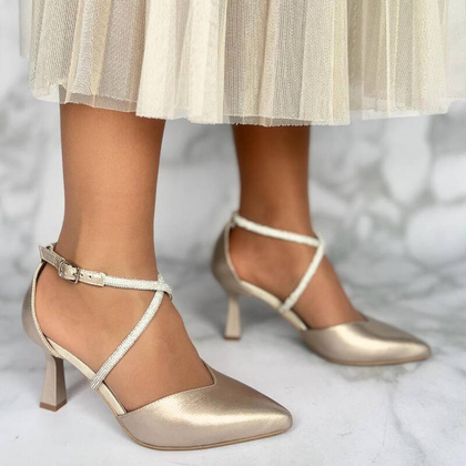 Szpilki ślubne z błyszczącymi paseczkami - KOTYL 3713 ZŁOTE