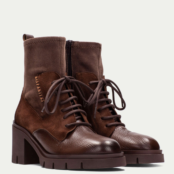 Sznurowane botki na obcasie  - HISPANITAS HI254281 CZEKOLADOWE