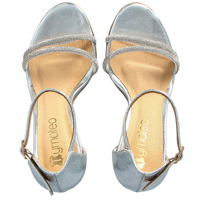 Błyszczące sandały na szpilce - TYMOTEO L1037 SREBRNE