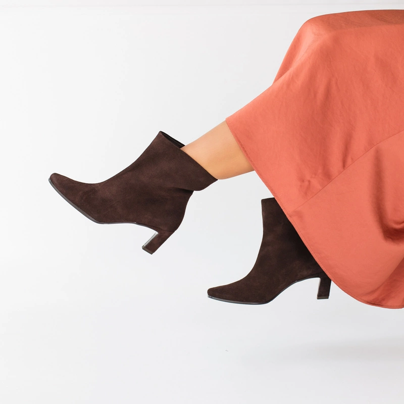 Skórzane botki na obcasie TYMOTEO G1076 brązowe