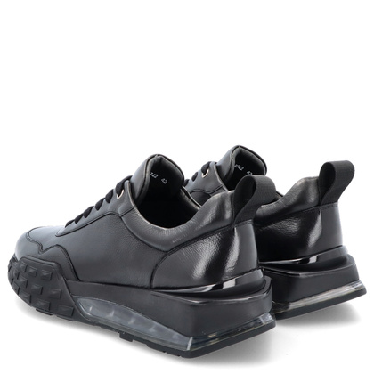 Sznurowane sneakersy męskie ze skóry - JOHN DOUBARE QA558U-W15-P742 CZARNE