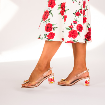 Silikonowe sandały na modnym obcasie - SCAVIOLA S-354 BEŻOWE