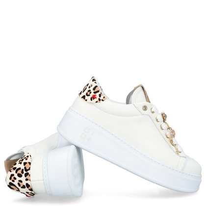 Sneakersy skórzane premium - GIO+ PIA354A BIAŁE PANTERKA