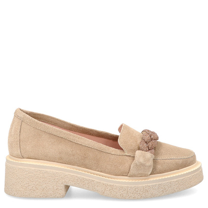 Skórzane mokasyny z ozdobą - TYMOTEO L1054 BEŻOWE