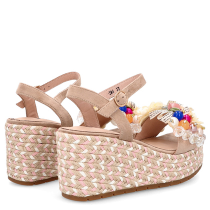 Modne sandały na koturnie - SCAVIOLA S-394 BEŻOWE