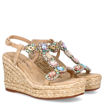 Hiszpańskie sandały na koturnie - ALMA EN PENA V251270 BEŻOWE