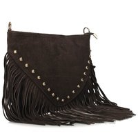 Torebka skórzana boho - TOSCANIO G131 CIEMNY BRĄZ