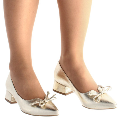 Czółenka na niskim obcasie - KOTYL 9925 ZŁOTY LICO