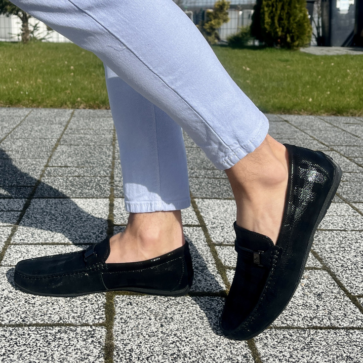 Eleganckie mokasyny męskie - JOHN DOUBARE 628A-3-H04X  CZARNE
