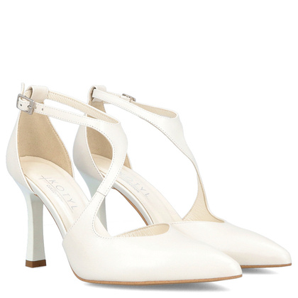 Szpilki ślubne z paskami - KOTYL 8507 BIAŁE PERŁOWE