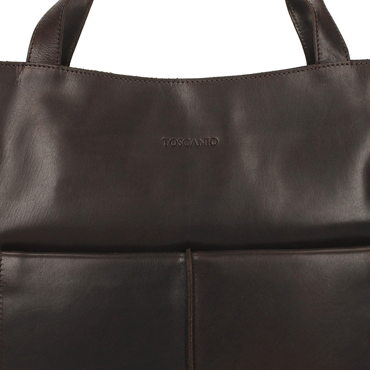 Torebka skórzana shopper - TOSCANIO TR12744 CIEMNY BRĄZ