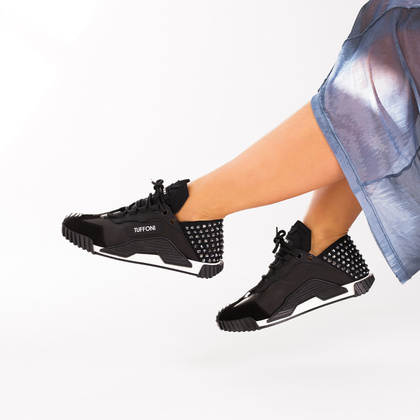 Modne sneakersy ze skóry - TUFFONI 3623009LL CZARNE