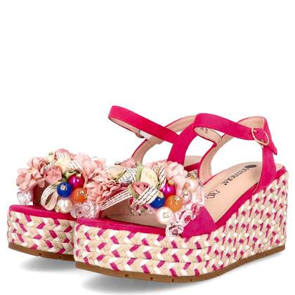 Modne sandały na koturnie - SCAVIOLA S-398 FUKSJA