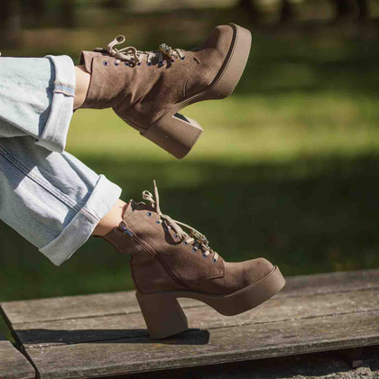 Sznurowane botki ze skóry - KARINO 5323 BRĄZOWE