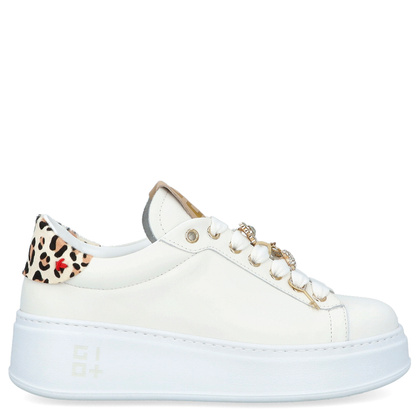 Sneakersy skórzane premium - GIO+ PIA354A BIAŁE PANTERKA