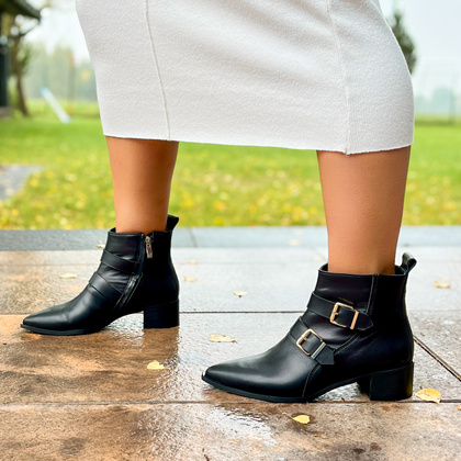 Skórzane botki z klamrami - TYMOTEO 2165 CZARNE