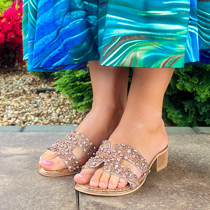 Eleganckie klapki ze skóry - BOTTEGA SMERALDA 296AAQ RÓŻOWE ZŁOTO