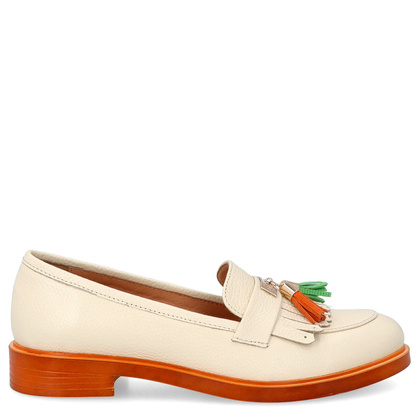 Skórzane mokasyny na kontrastowej podeszwie - TYMOTEO A1002 BEŻ+POMARAŃCZ