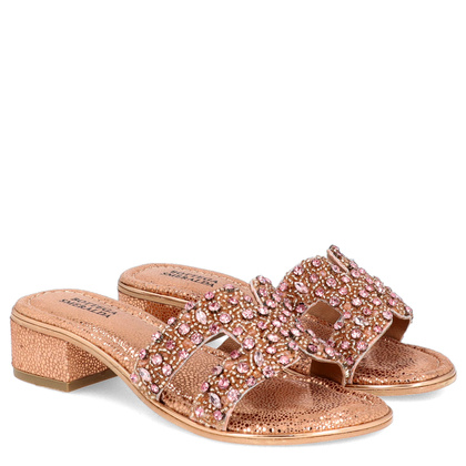 Eleganckie klapki ze skóry - BOTTEGA SMERALDA 296AAQ RÓŻOWE ZŁOTO