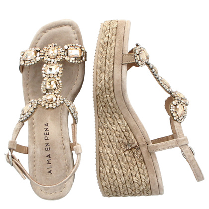 Hiszpańskie sandały na koturnie - ALMA EN PENA V251350 BEŻOWE