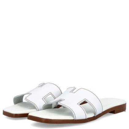 Wygodne klapki ze skóry - OH! MY SANDALS 5566 BIAŁE