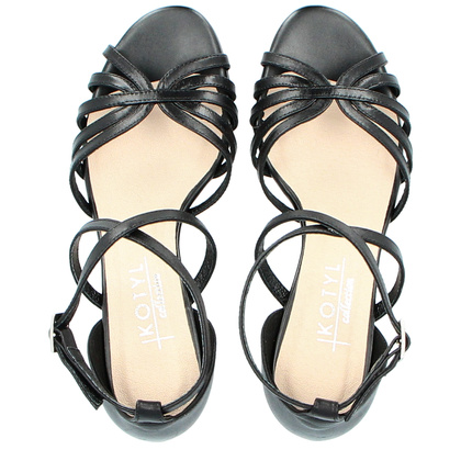 Skórzane sandałki do tańca na niskim obcasie - KOTYL 3823 CZARNE