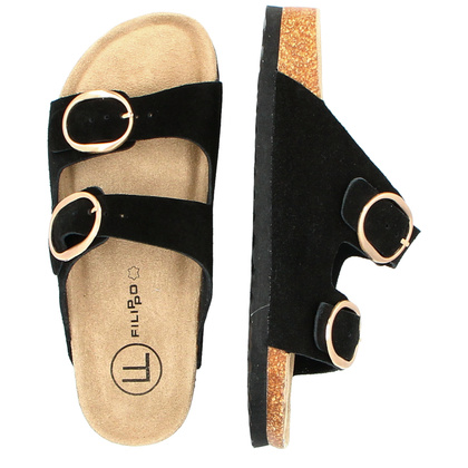 Skórzane klapki na korku - FILIPPO DK7061/25 CZARNE