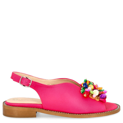Skórzane sandały z ozdobą - TYMOTEO G1043 FUKSJA