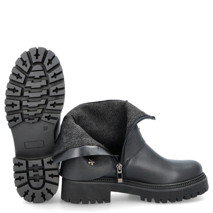 Skórzane botki z wywijaną cholewką - TYMOTEO G1068 CZARNE