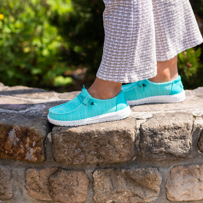 Lekkie półbuty damskie - HEY DUDE WENDY STRETCH SOX 41878 TURKUSOWE