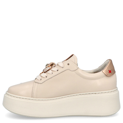 Sneakersy skórzane z ozdobą - CHEBELLO 4411 JASNY BEŻ